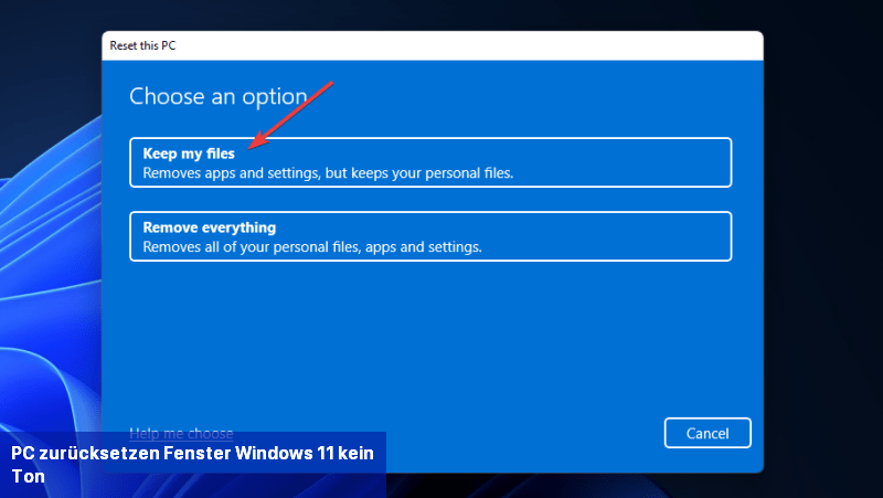 PC zurücksetzen Fenster Windows 11 kein Ton