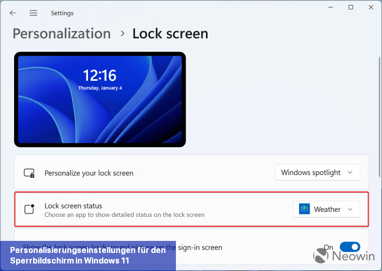 Personalisierungseinstellungen für den Sperrbildschirm in Windows 11