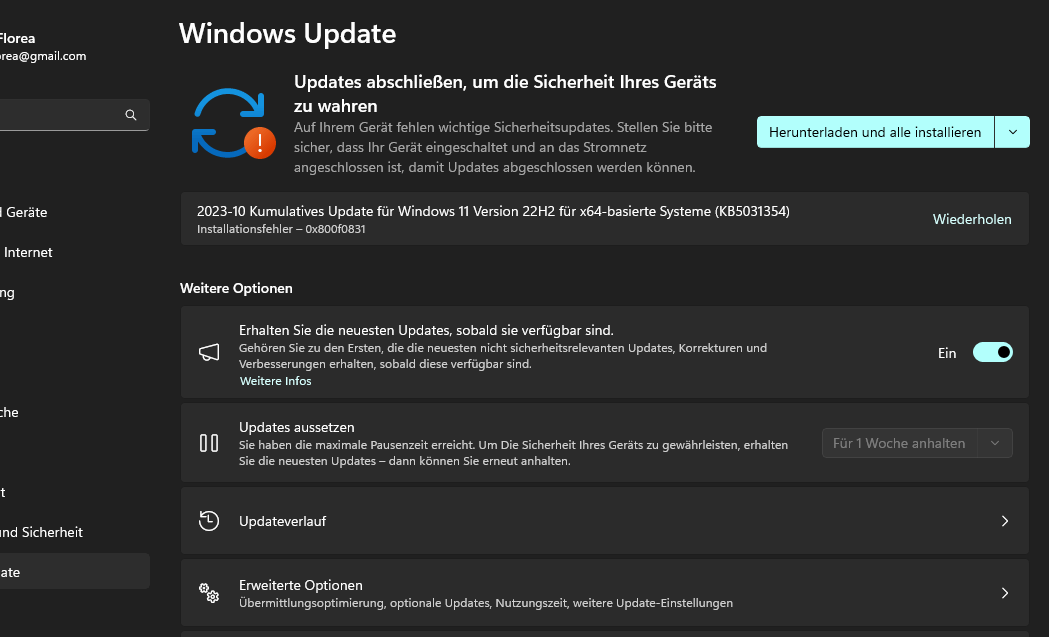 Windows Update; Installationsfehler: siehe Screenshot