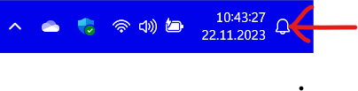 Win 11 Benachrichtigungssymbol neben Uhr in Taskleiste
