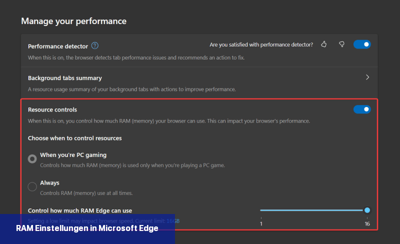 RAM-Einstellungen in Microsoft Edge