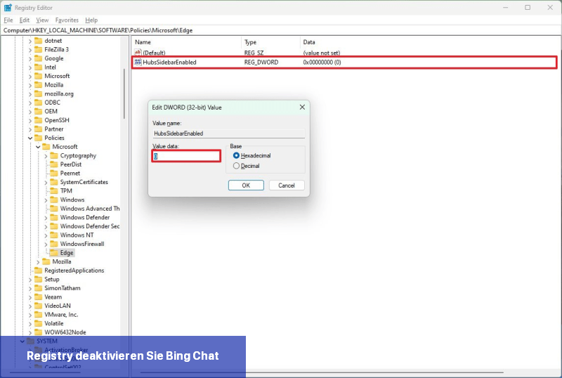 Registry deaktivieren Sie Bing Chat