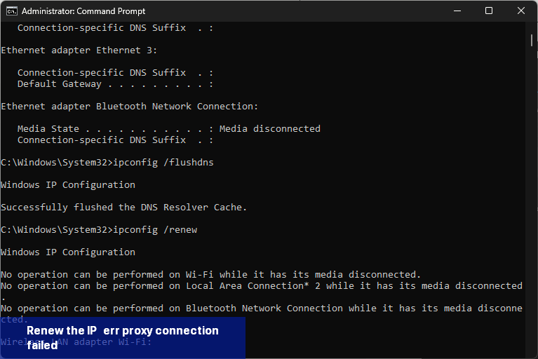 Renew the IP - err_proxy_connection_failed