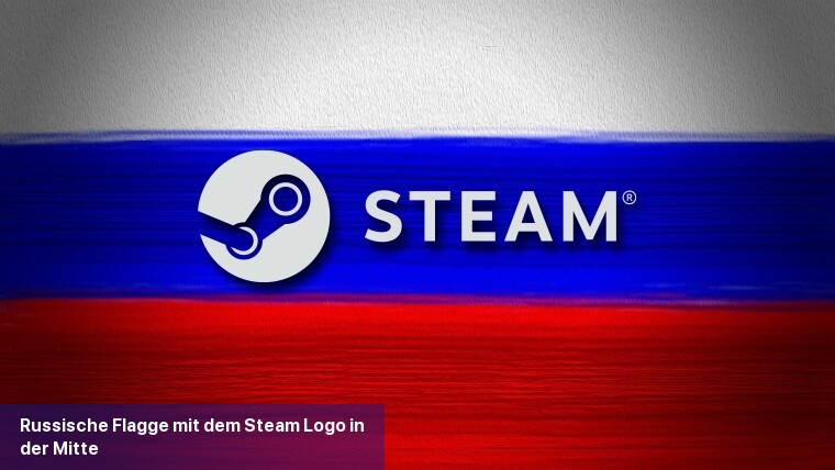 Russische Flagge mit dem Steam-Logo in der Mitte