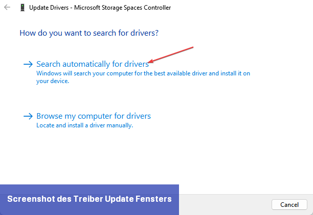 Screenshot des Treiber-Update-Fensters