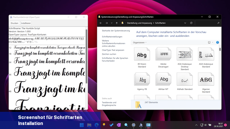 Screenshot für Schriftarten Installation