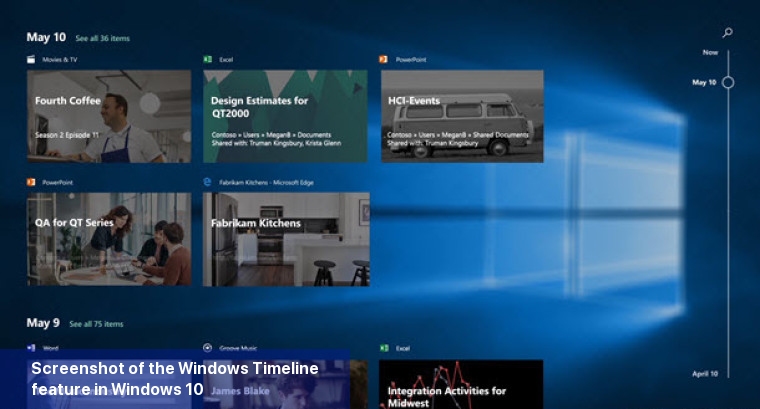 Screenshot of the Windows Timeline feature in Windows 10