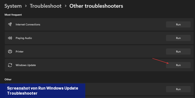 Screenshot von Run Windows Update Troubleshooter