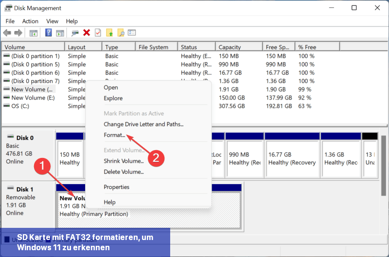 SD-Karte mit FAT32 formatieren, um Windows 11 zu erkennen