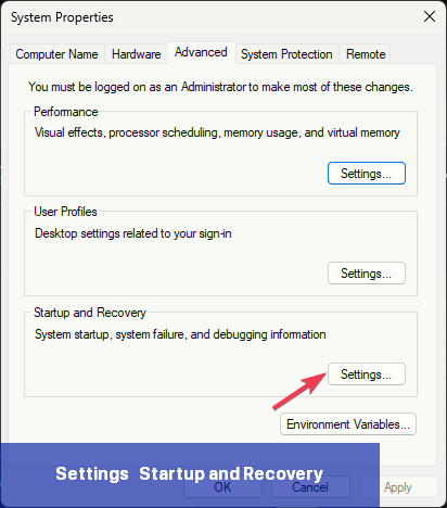 Settings - Startup and Recovery