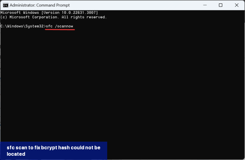 sfc scan to fix bcrypt hash could not be located
