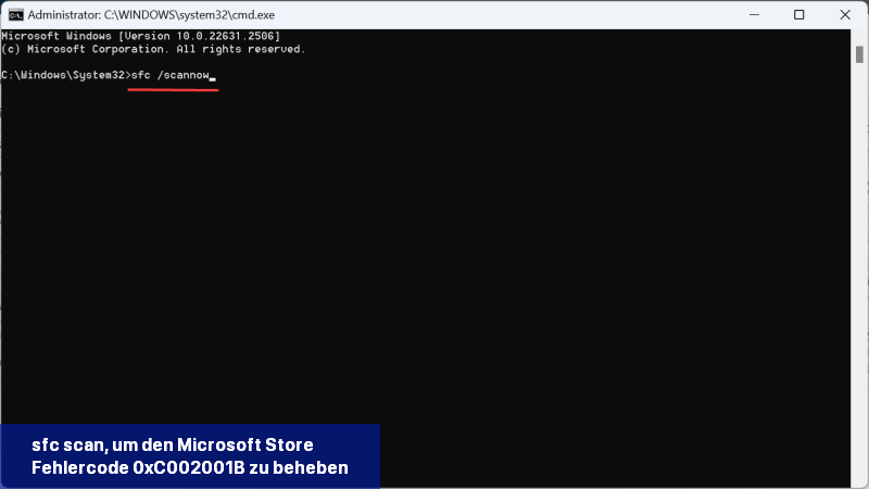 sfc scan, um den Microsoft Store Fehlercode 0xC002001B zu beheben