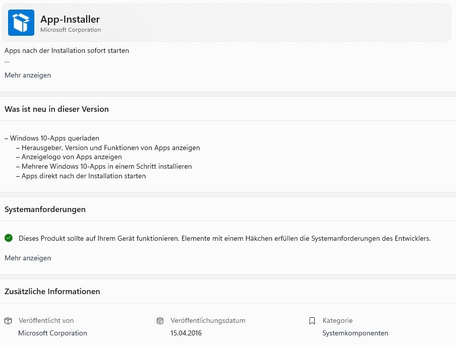 Win11 Appinstaller.exe kann nicht gestartet werden