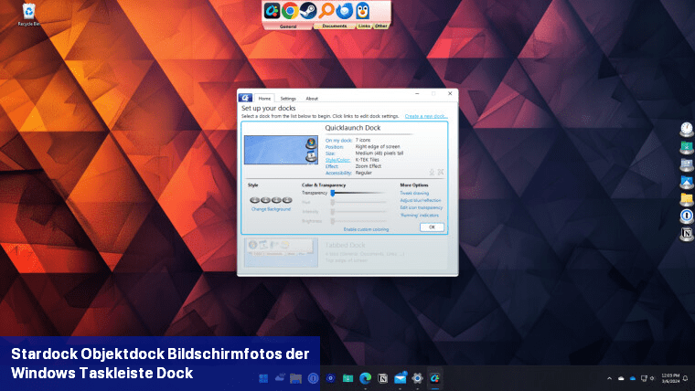 Stardock-Objektdock-Bildschirmfotos der Windows-Taskleiste-Dock