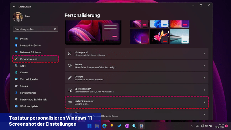 Tastatur personalisieren Windows 11 Screenshot der Einstellungen