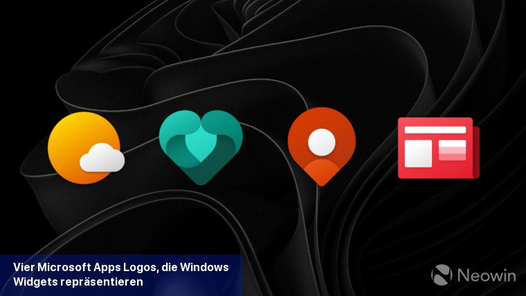 Vier Microsoft Apps Logos, die Windows-Widgets repräsentieren