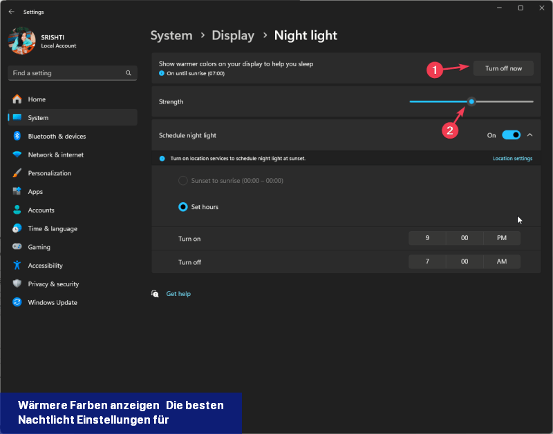 Wärmere Farben anzeigen - Die besten Nachtlicht-Einstellungen für Windows 10 & 11