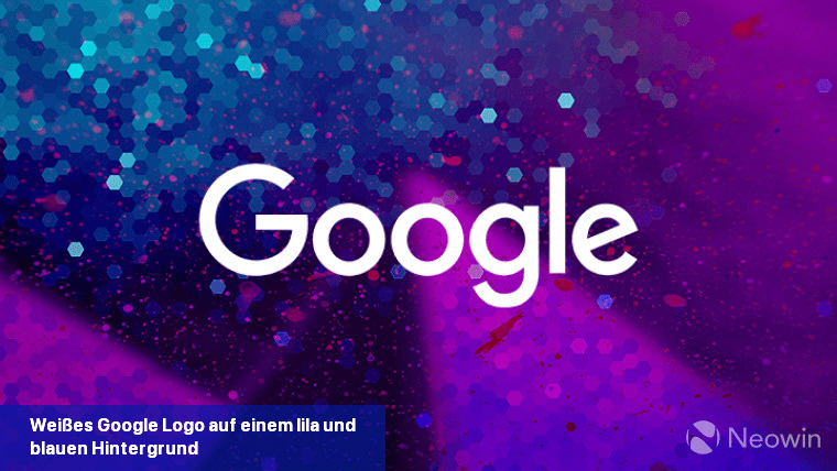 Weißes Google-Logo auf einem lila und blauen Hintergrund