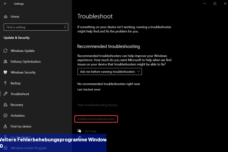 Weitere Fehlerbehebungsprogramme Windows 10