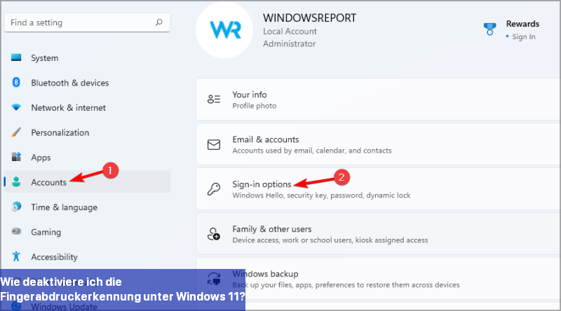 Wie deaktiviere ich die Fingerabdruckerkennung unter Windows 11?