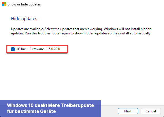 Windows 10 deaktiviere Treiberupdate für bestimmte Geräte