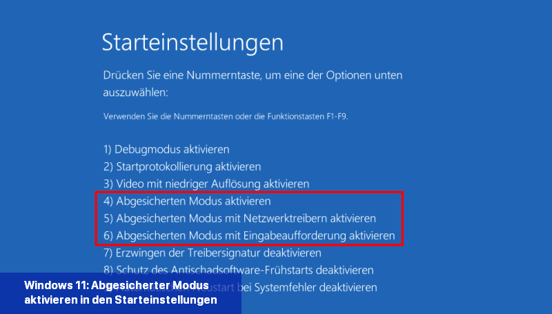 Windows 11: Abgesicherter Modus aktivieren in den Starteinstellungen