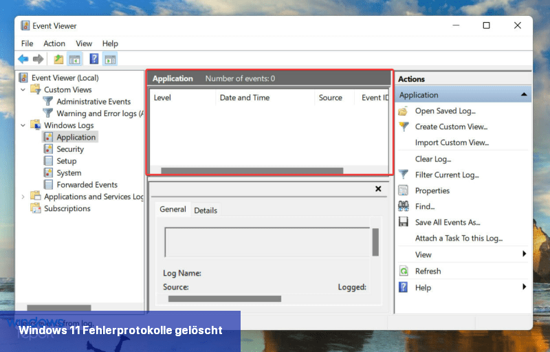 Windows 11 Fehlerprotokolle gelöscht