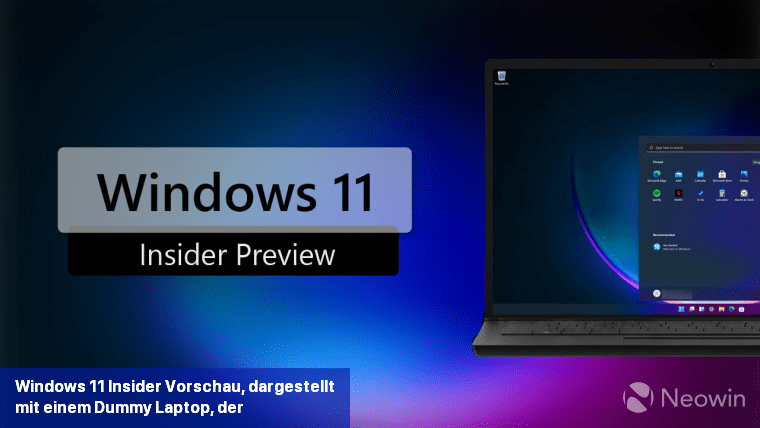 Windows 11 Insider-Vorschau, dargestellt mit einem Dummy-Laptop, der Windows 11 ausführt