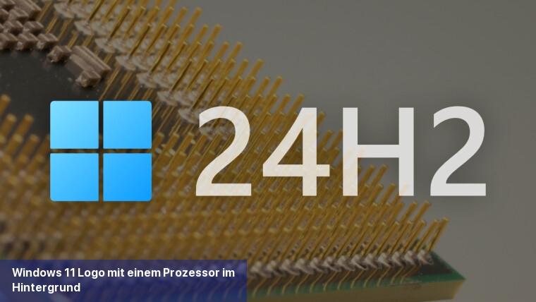 Windows 11-Logo mit einem Prozessor im Hintergrund