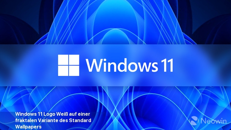 Windows 11 Logo Weiß auf einer fraktalen Variante des Standard-Wallpapers von Windows 11