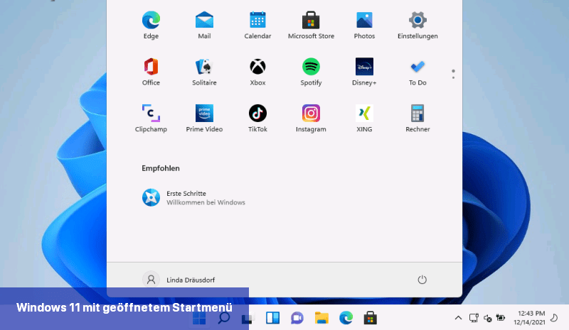 Windows 11 mit geöffnetem Startmenü
