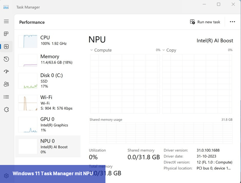 Windows 11-Task-Manager mit NPU