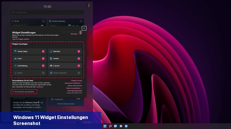 Windows 11 Widget Einstellungen Screenshot