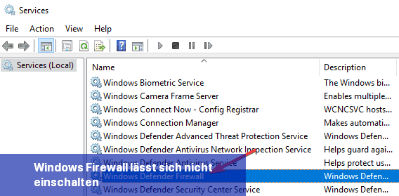 Windows-Firewall lässt sich nicht einschalten