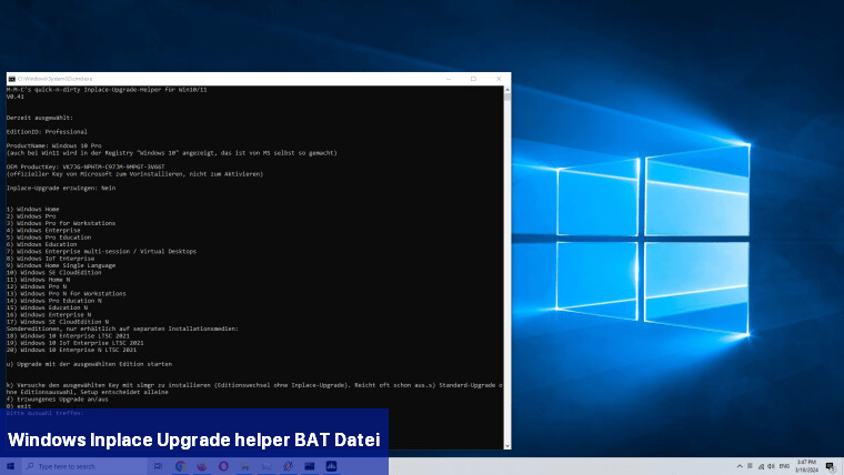 Windows Inplace Upgrade helper BAT-Datei
