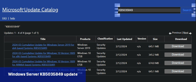 Windows Server KB5035849 update