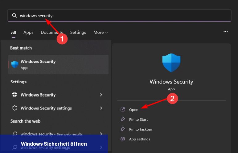 Windows Sicherheit öffnen