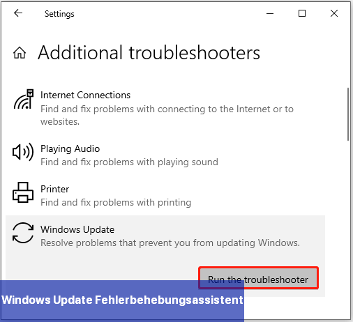 Windows Update Fehlerbehebungsassistent