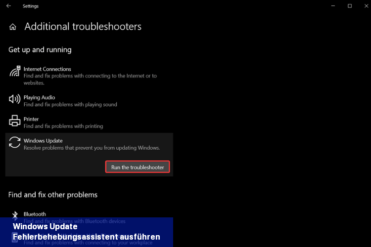 Windows Update - Fehlerbehebungsassistent ausführen