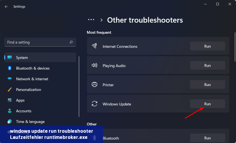 windows-update-run-troubleshooter Laufzeitfehler runtimebroker.exe