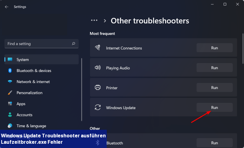 Windows-Update-Troubleshooter ausführen Laufzeitbroker.exe-Fehler