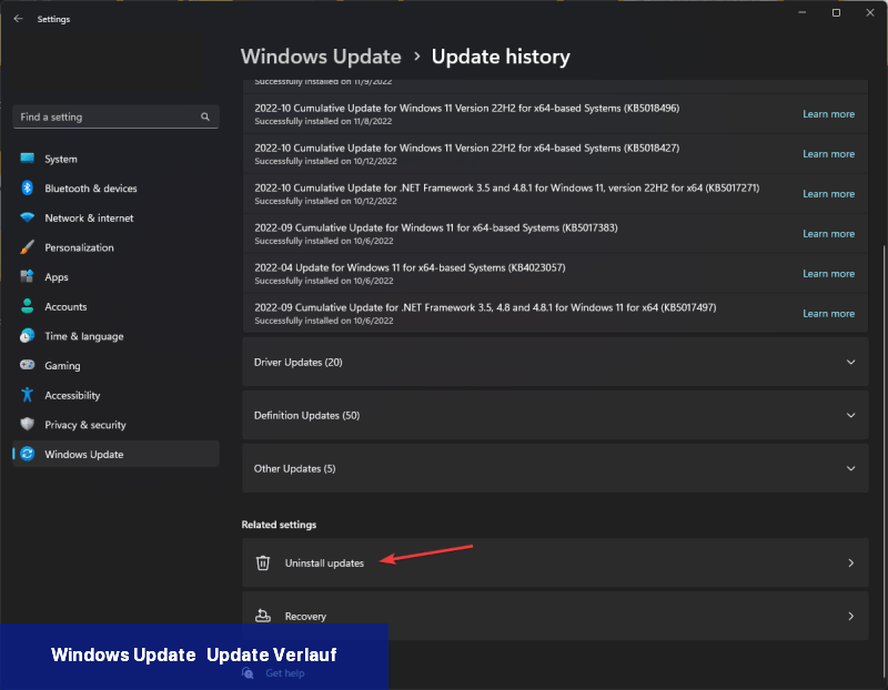 Windows Update - Update-Verlauf