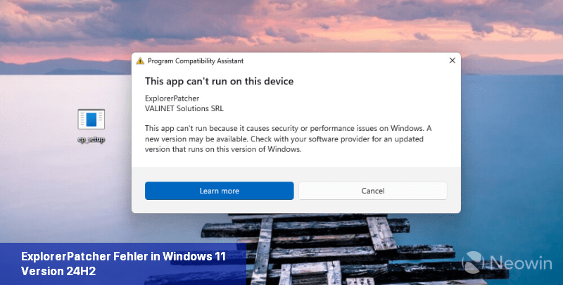 ExplorerPatcher Fehler in Windows 11 Version 24H2