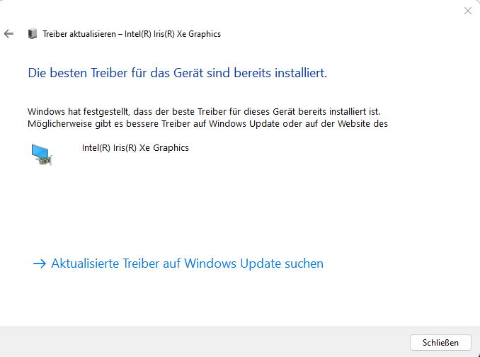 Intel Grafiktreiber wird immer in eine viel ältere Version von Win 11 aufgezwungen