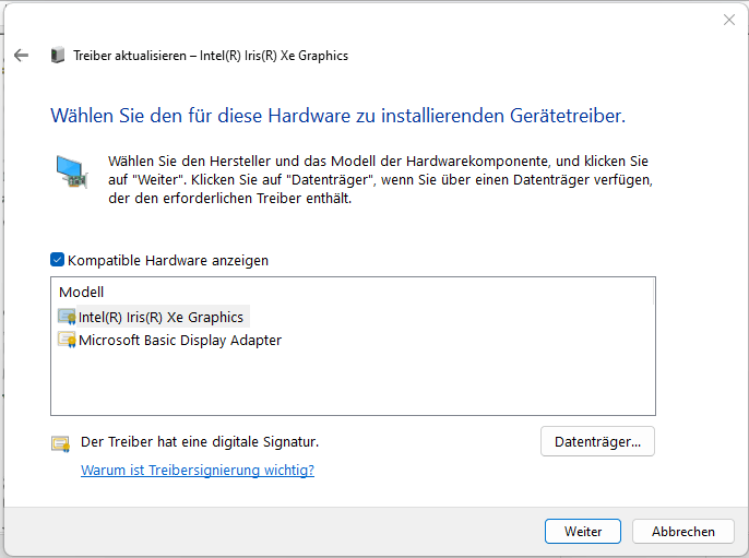 Intel Grafiktreiber wird immer in eine viel ältere Version von Win 11 aufgezwungen