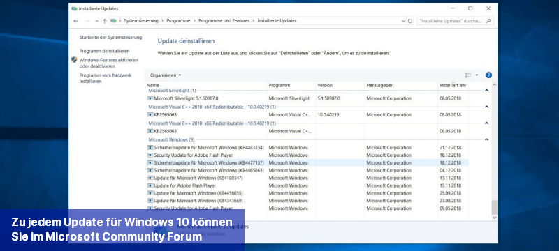 Zu jedem Update für Windows 10 können Sie im Windows 11-Community-Forum ausführliche Informationen einsehen, indem Sie die KB-Nummer in das Suchfeld eintippen.